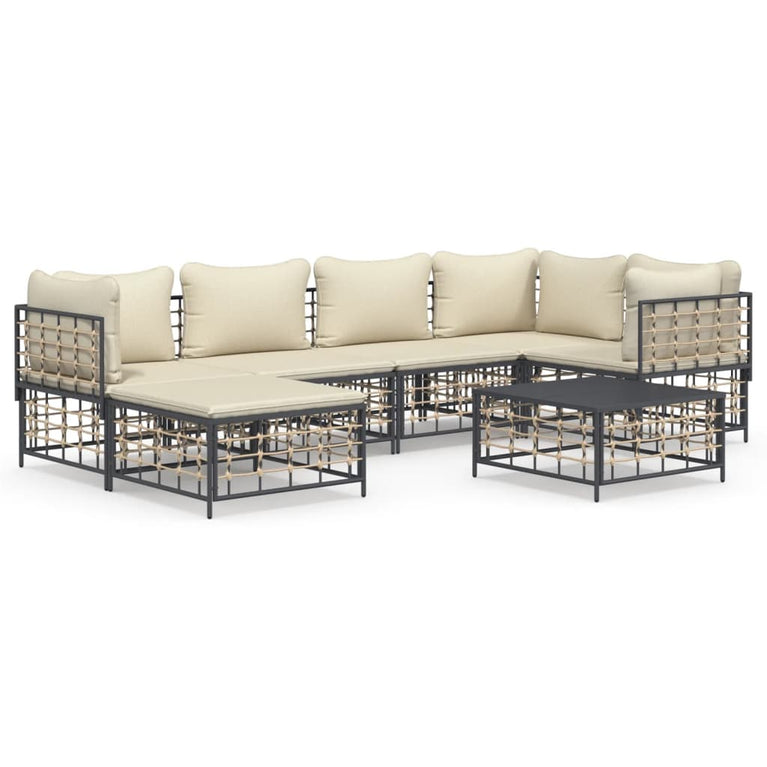 7-delige Loungeset met kussens poly rattan antracietkleurig MeubelReus