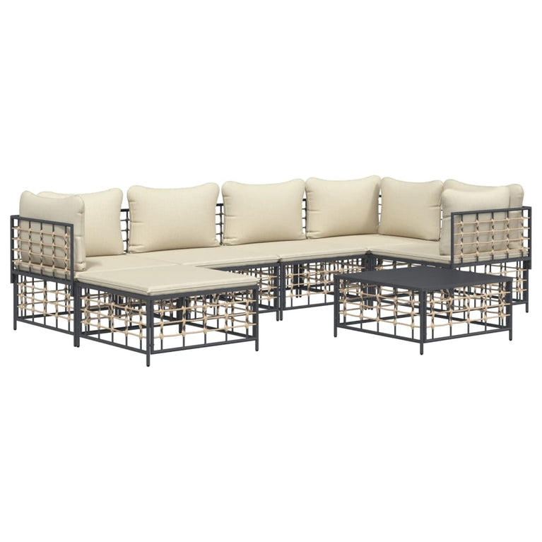 7-delige Loungeset met kussens poly rattan antracietkleurig MeubelReus