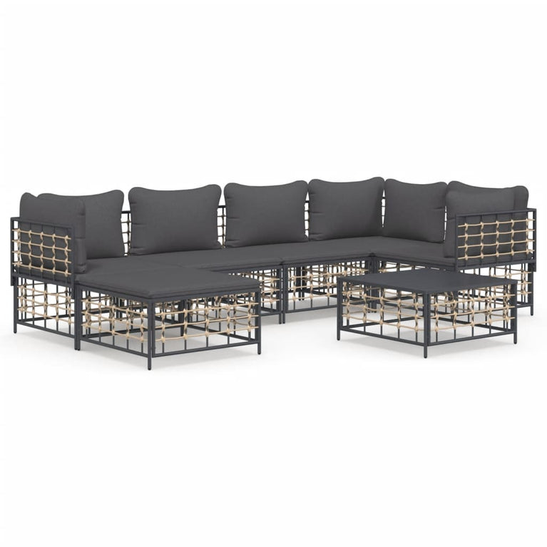 7-delige Loungeset met kussens poly rattan antracietkleurig MeubelReus