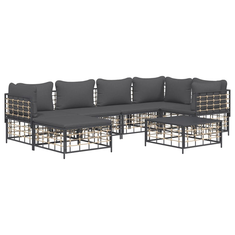 7-delige Loungeset met kussens poly rattan antracietkleurig MeubelReus