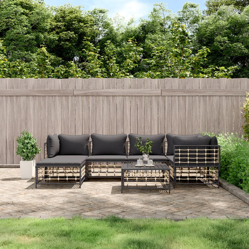 7-delige Loungeset met kussens poly rattan antracietkleurig MeubelReus