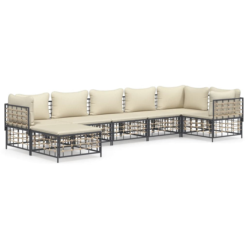 7-delige Loungeset met kussens poly rattan antracietkleurig MeubelReus