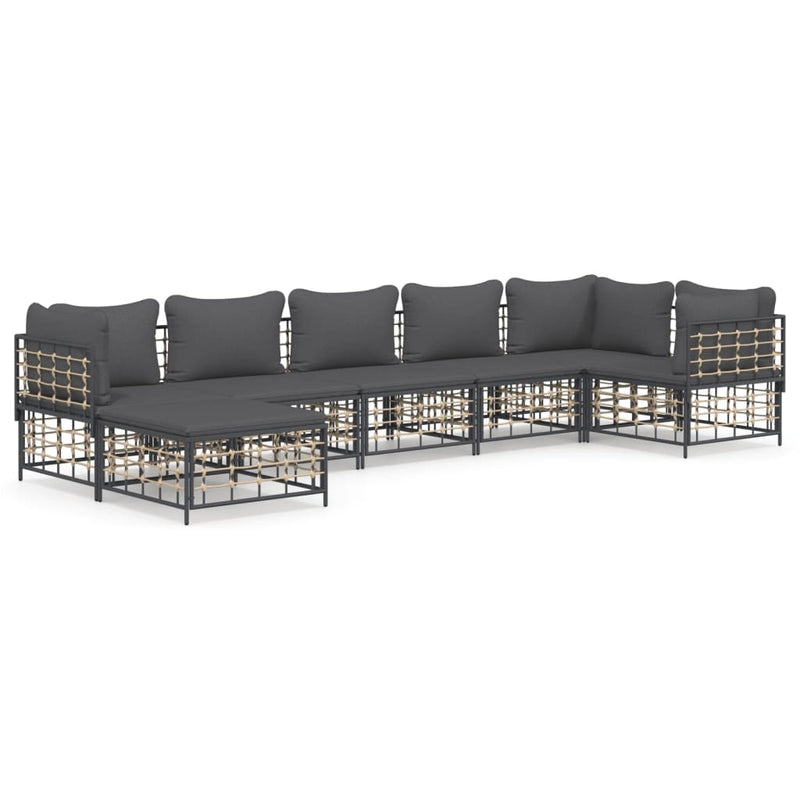 7-delige Loungeset met kussens poly rattan antracietkleurig MeubelReus