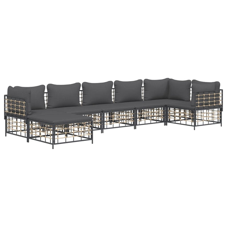7-delige Loungeset met kussens poly rattan antracietkleurig MeubelReus