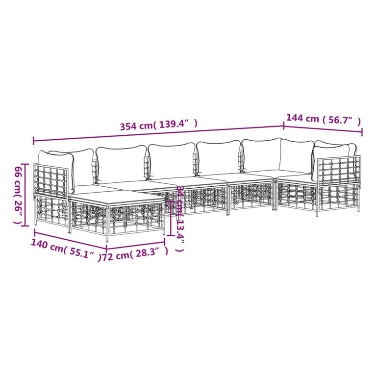 7-delige Loungeset met kussens poly rattan antracietkleurig MeubelReus