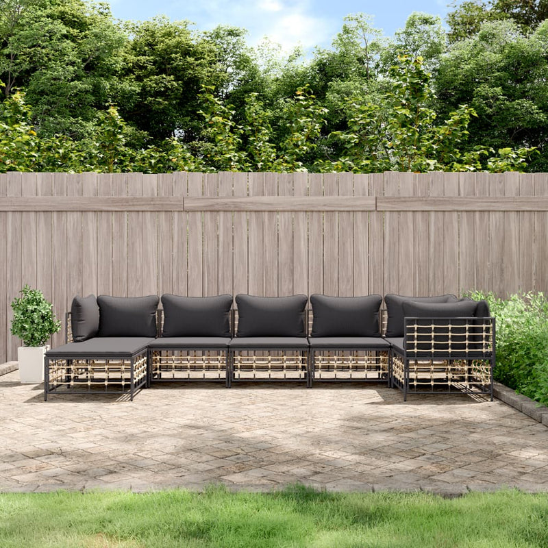 7-delige Loungeset met kussens poly rattan antracietkleurig MeubelReus