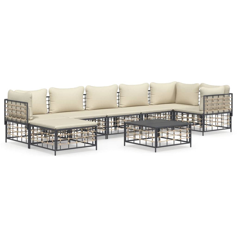 8-delige Loungeset met kussens poly rattan antracietkleurig
