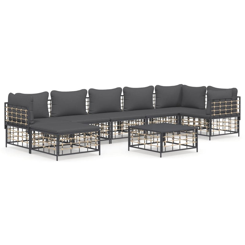 8-delige Loungeset met kussens poly rattan antracietkleurig