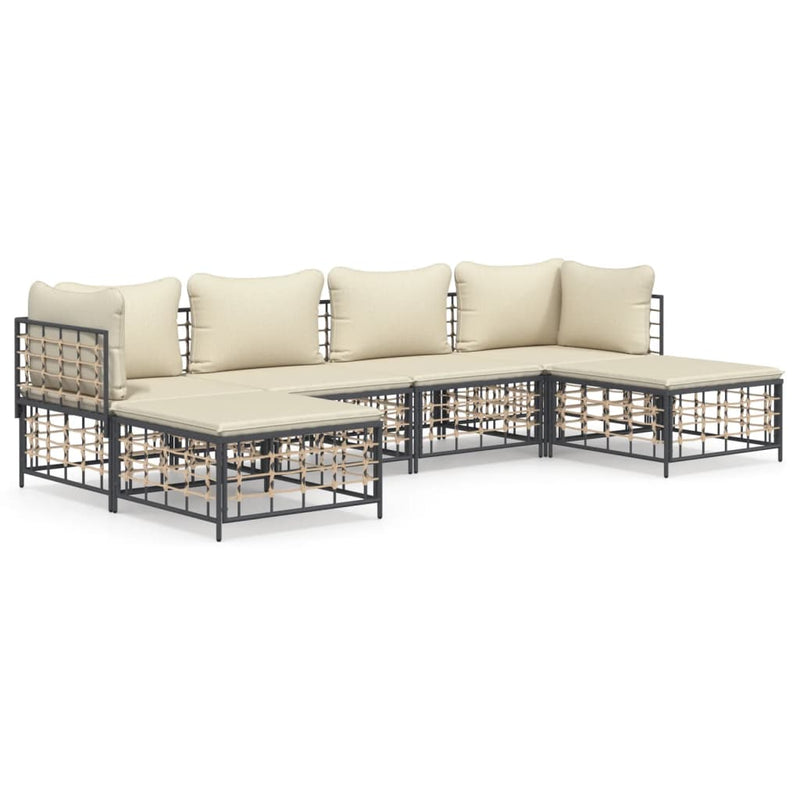 6-delige Loungeset met kussens poly rattan antracietkleurig MeubelReus