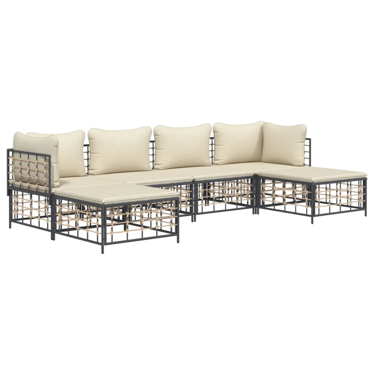 6-delige Loungeset met kussens poly rattan antracietkleurig MeubelReus
