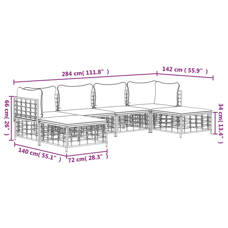 6-delige Loungeset met kussens poly rattan antracietkleurig MeubelReus
