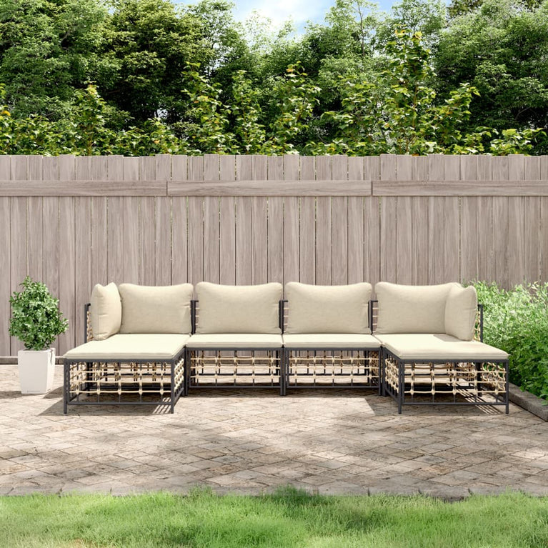 6-delige Loungeset met kussens poly rattan antracietkleurig MeubelReus