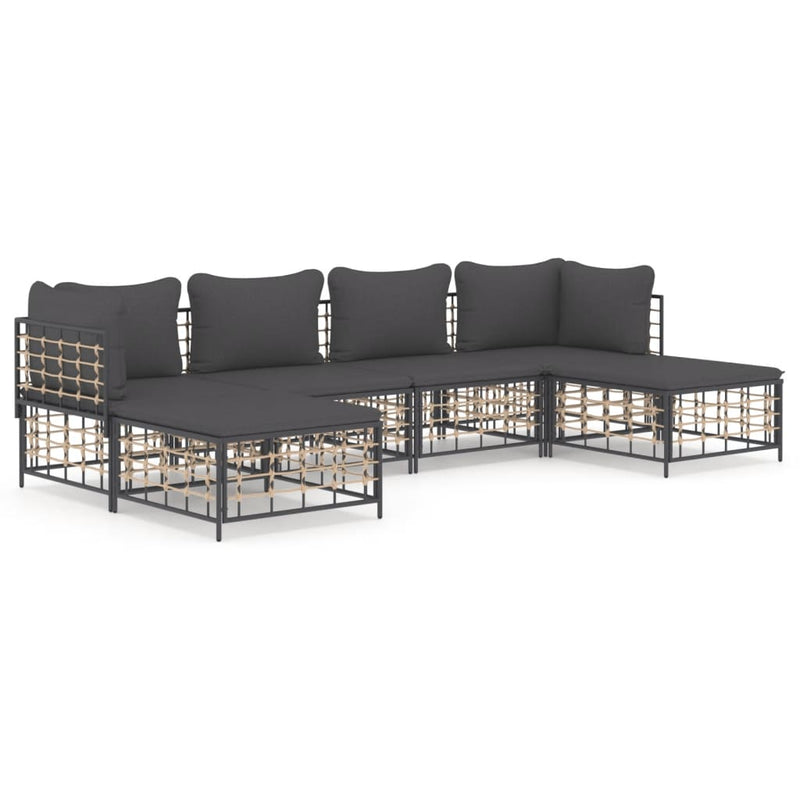 6-delige Loungeset met kussens poly rattan antracietkleurig MeubelReus