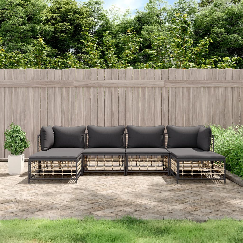 6-delige Loungeset met kussens poly rattan antracietkleurig MeubelReus