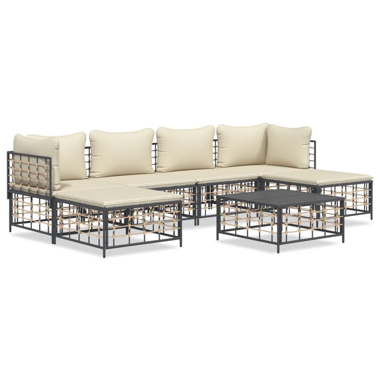 7-delige Loungeset met kussens poly rattan antracietkleurig MeubelReus