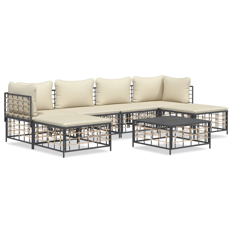 7-delige Loungeset met kussens poly rattan antracietkleurig MeubelReus