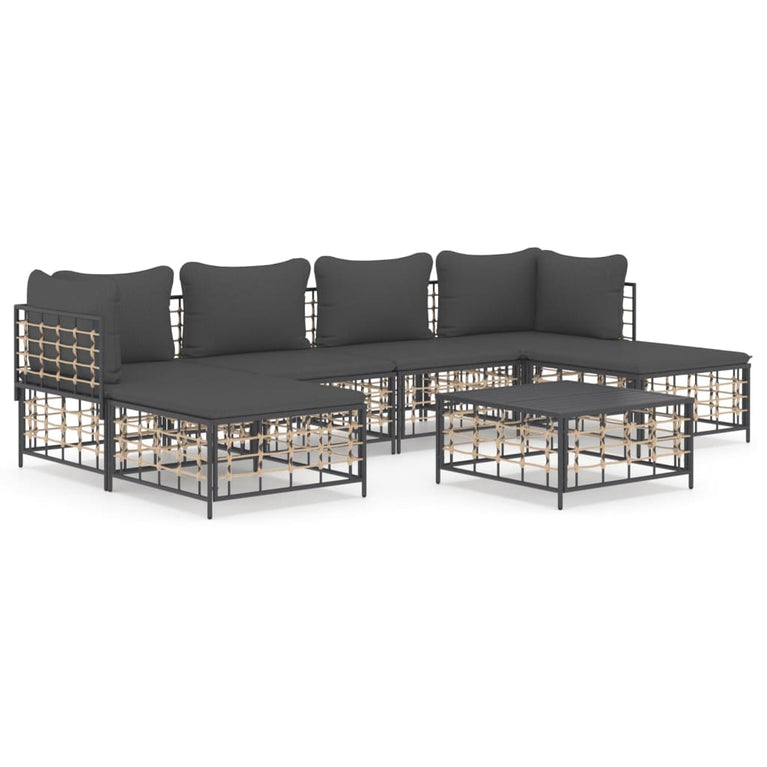 7-delige Loungeset met kussens poly rattan antracietkleurig MeubelReus