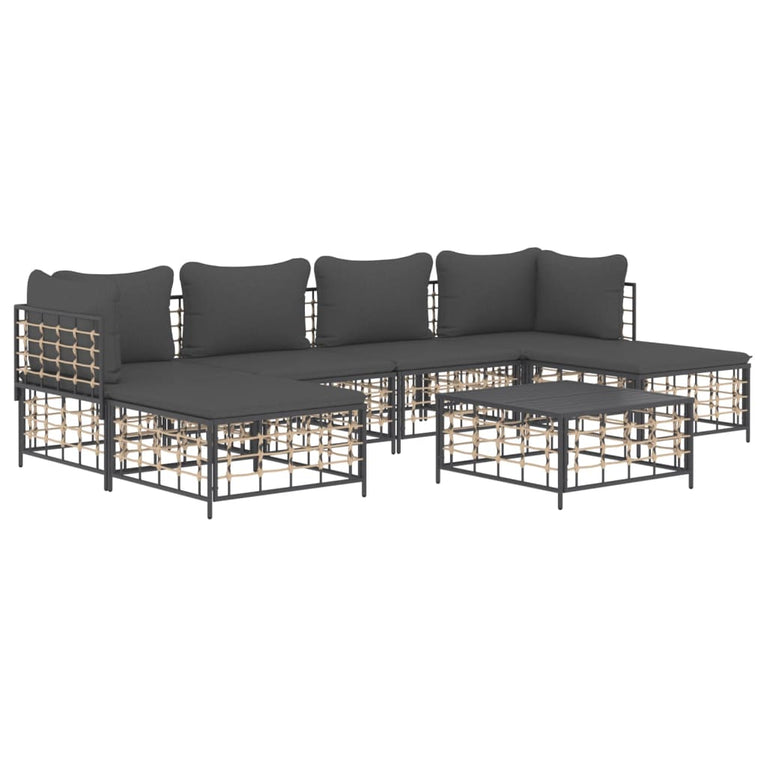 7-delige Loungeset met kussens poly rattan antracietkleurig MeubelReus