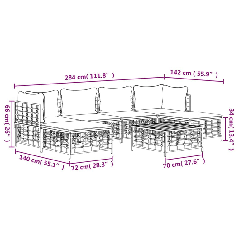 7-delige Loungeset met kussens poly rattan antracietkleurig MeubelReus