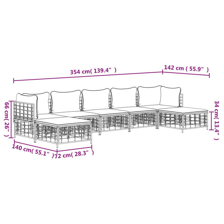 7-delige Loungeset met kussens poly rattan antracietkleurig MeubelReus