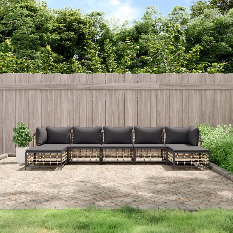 7-delige Loungeset met kussens poly rattan antracietkleurig MeubelReus
