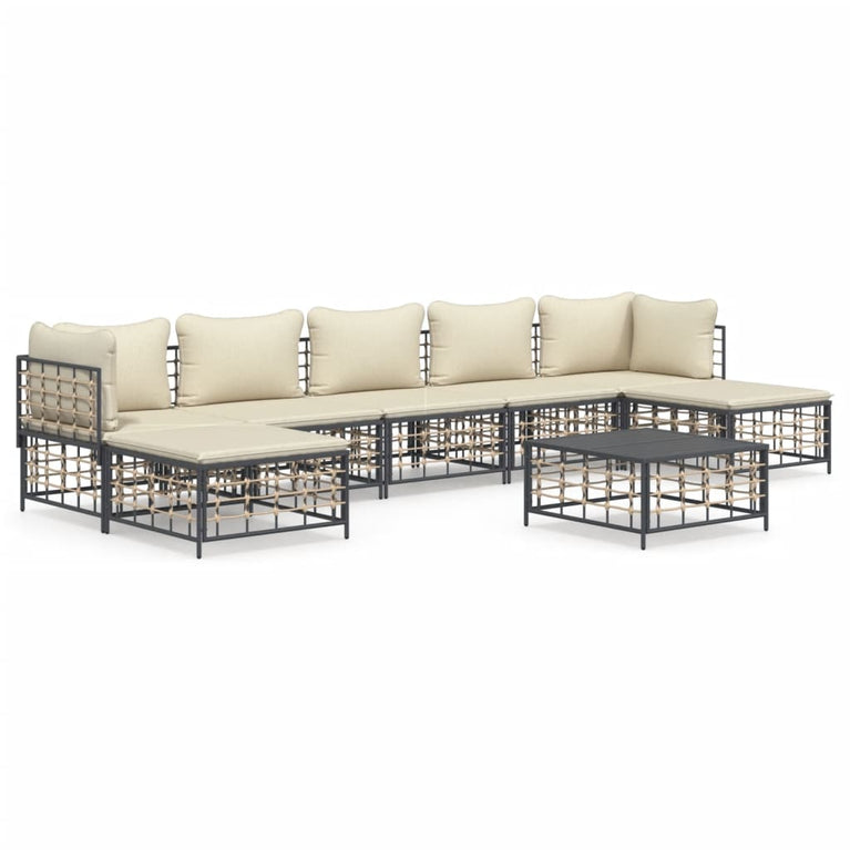 8-delige Loungeset met kussens poly rattan antracietkleurig