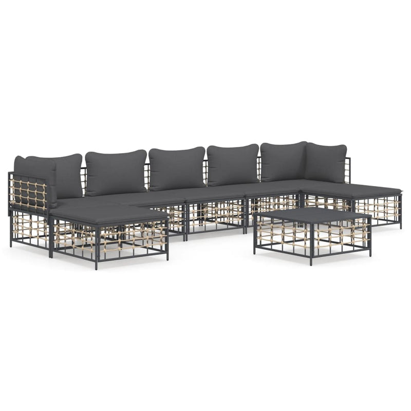 8-delige Loungeset met kussens poly rattan antracietkleurig