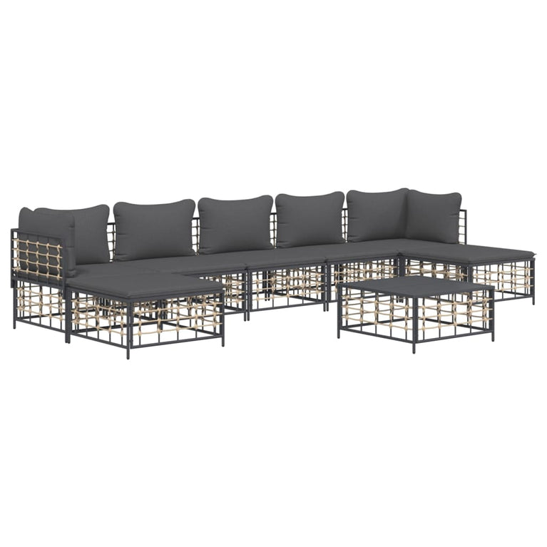 8-delige Loungeset met kussens poly rattan antracietkleurig