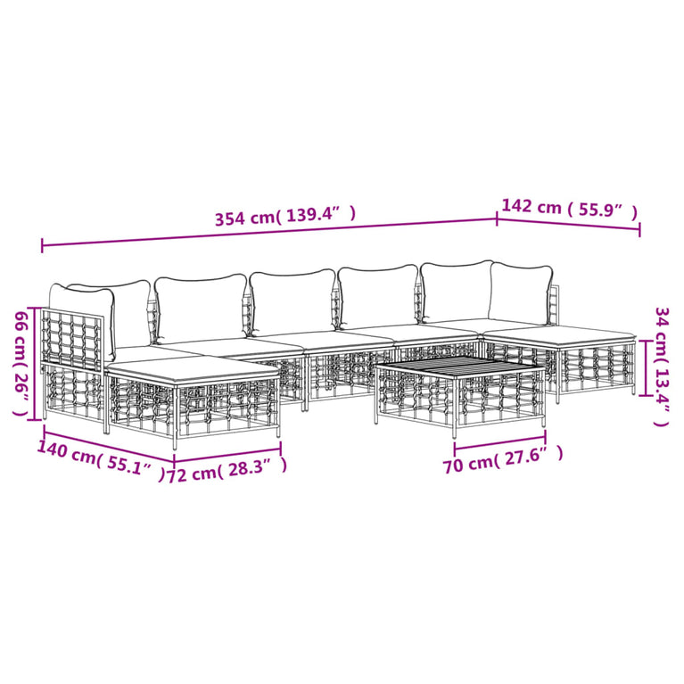 8-delige Loungeset met kussens poly rattan antracietkleurig
