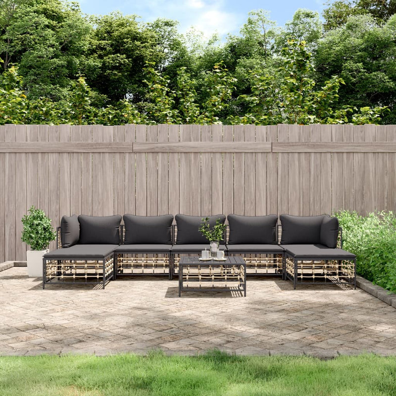 8-delige Loungeset met kussens poly rattan antracietkleurig