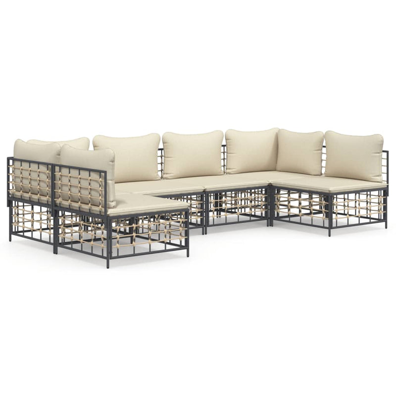 6-delige Loungeset met kussens poly rattan antracietkleurig MeubelReus