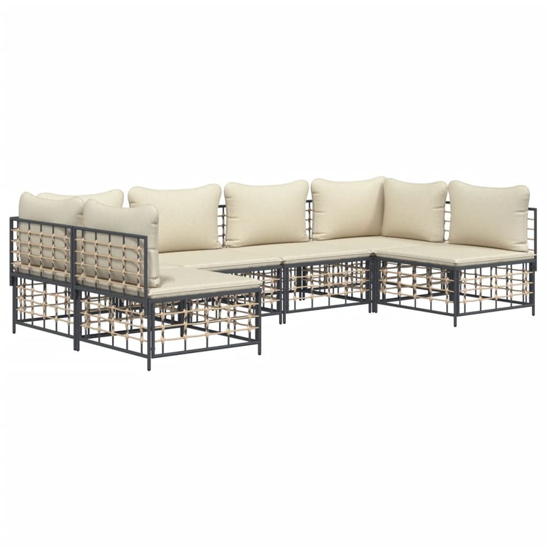 6-delige Loungeset met kussens poly rattan antracietkleurig MeubelReus