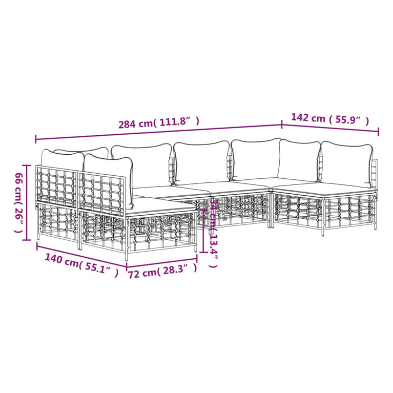 6-delige Loungeset met kussens poly rattan antracietkleurig MeubelReus