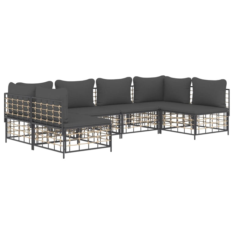 6-delige Loungeset met kussens poly rattan antracietkleurig MeubelReus