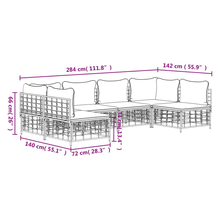 6-delige Loungeset met kussens poly rattan antracietkleurig MeubelReus