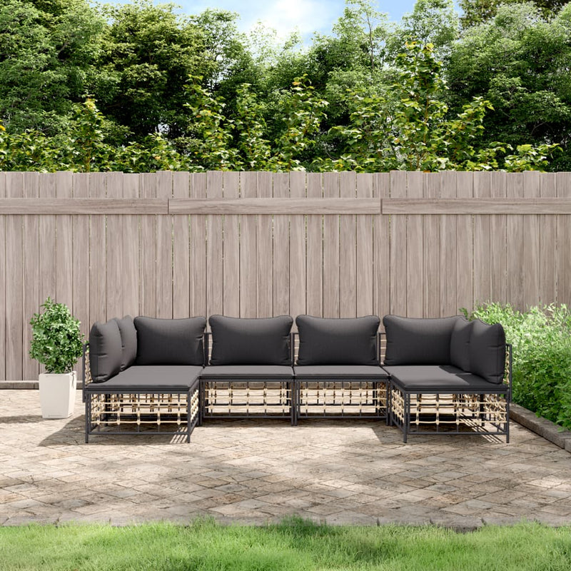 6-delige Loungeset met kussens poly rattan antracietkleurig MeubelReus
