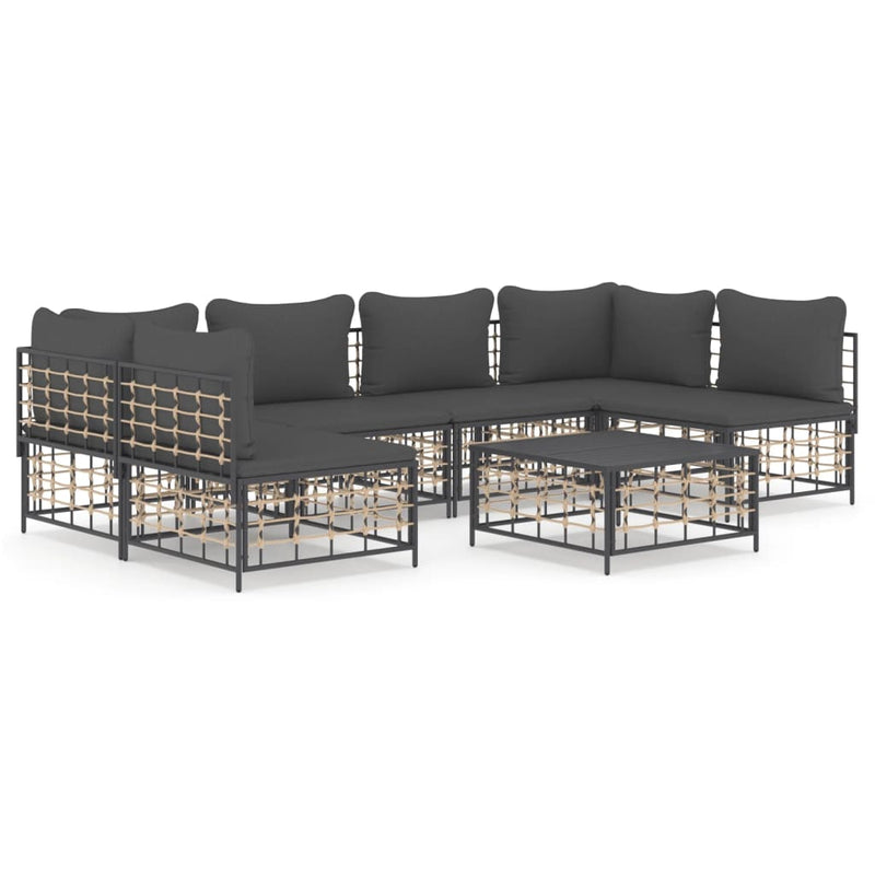 7-delige Loungeset met kussens poly rattan antracietkleurig MeubelReus