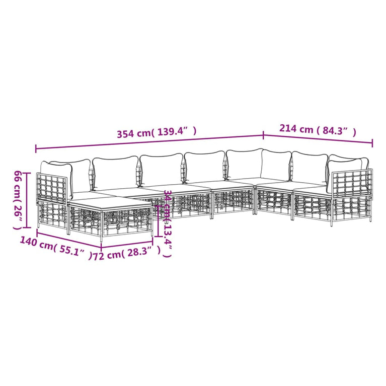 8-delige Loungeset met kussens poly rattan antracietkleurig