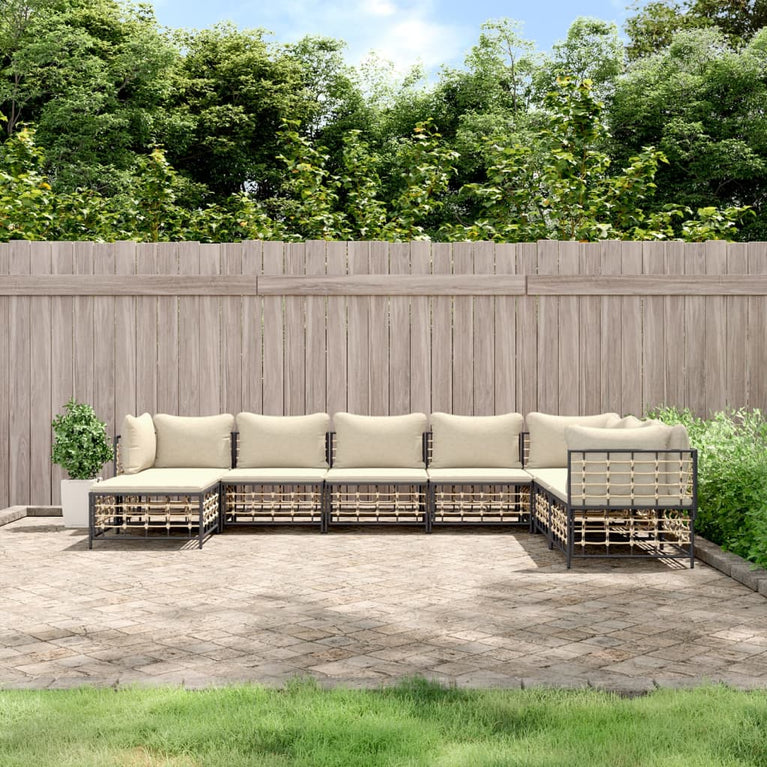 8-delige Loungeset met kussens poly rattan antracietkleurig