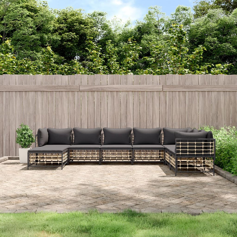 8-delige Loungeset met kussens poly rattan antracietkleurig