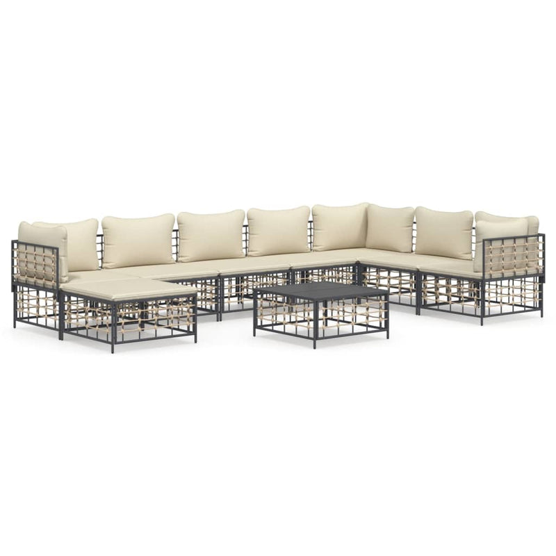 9-delige Loungeset met kussens poly rattan antracietkleurig MeubelReus