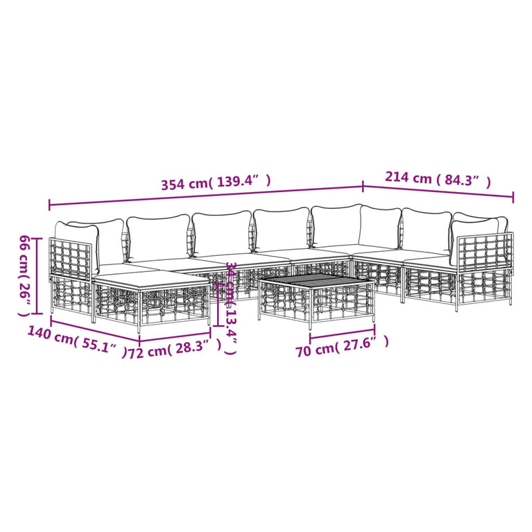 9-delige Loungeset met kussens poly rattan antracietkleurig MeubelReus