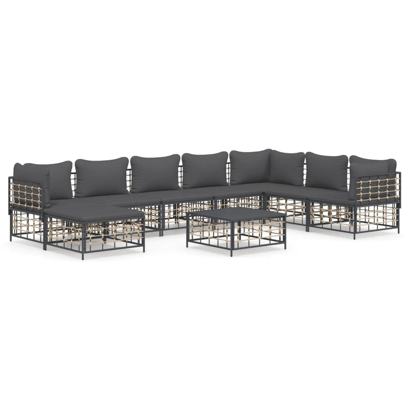 9-delige Loungeset met kussens poly rattan antracietkleurig MeubelReus