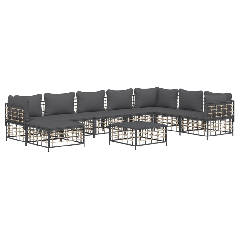 9-delige Loungeset met kussens poly rattan antracietkleurig MeubelReus