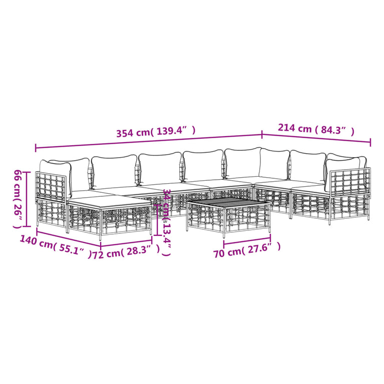 9-delige Loungeset met kussens poly rattan antracietkleurig MeubelReus