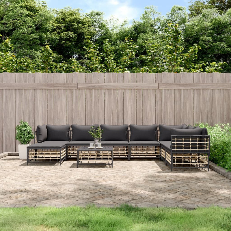9-delige Loungeset met kussens poly rattan antracietkleurig MeubelReus