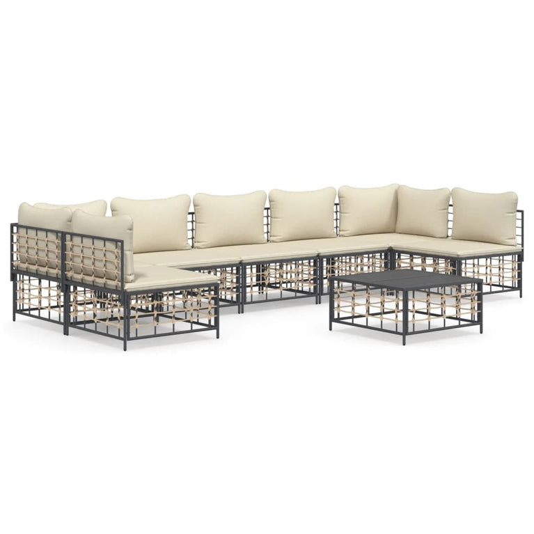 8-delige Loungeset met kussens poly rattan antracietkleurig