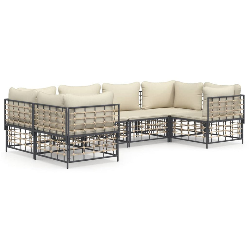 6-delige Loungeset met kussens poly rattan antracietkleurig MeubelReus