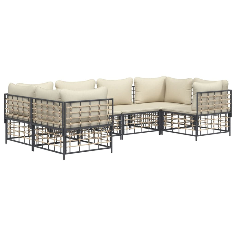 6-delige Loungeset met kussens poly rattan antracietkleurig MeubelReus