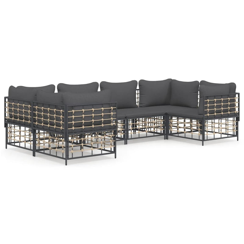 6-delige Loungeset met kussens poly rattan antracietkleurig MeubelReus